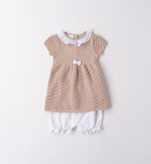 100% Cotton Baby Girl Dress BEIGE