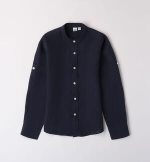 Boys' 100% linen Mandarin collar shirt BLUE