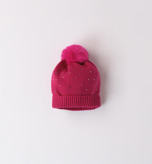 Cappello con pon pon bambina ROSSO