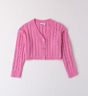 Cardigan bambina con trecce ROSA