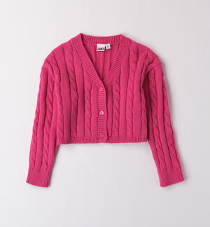 Cardigan bambina con trecce FUCSIA