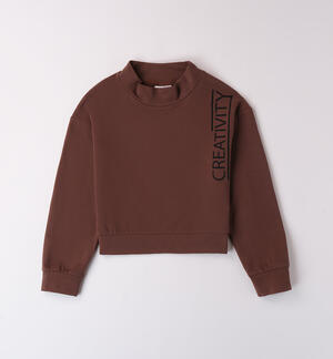 Sweatshirt girl crew neck BROWN