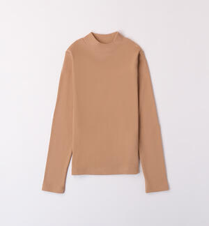 Ribbed turtleneck sweater for girl BROWN