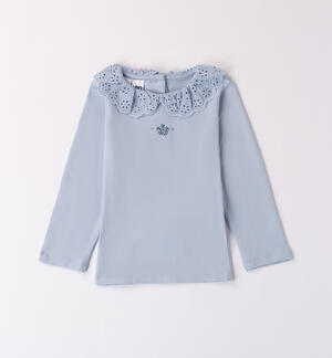 Broderie anglaise t-shirt for girls LIGHT BLUE