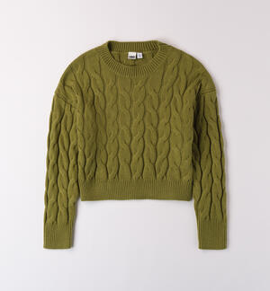 Girl's cable knit sweater GREEN