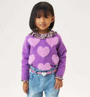 Maglione bambina cuori VIOLA