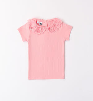 Girls' broderie anglaise T-shirt PINK