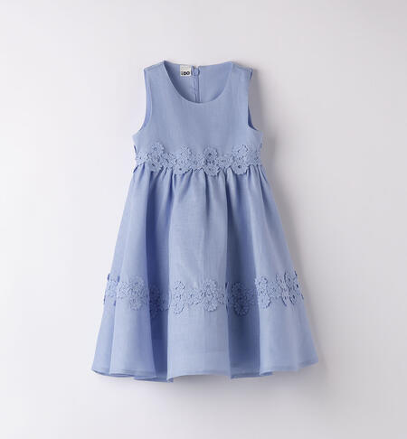 Girls' 100% linen dress LIGHT BLUE