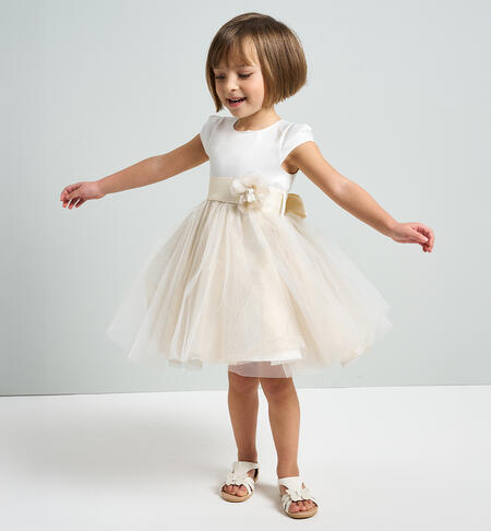 Elegant dress with tulle for girls CREAM