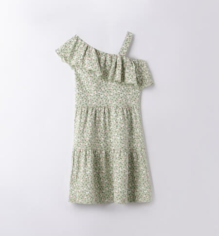 Cool girl's dress with little flowers GREEN