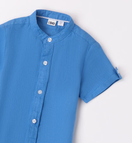 Boys' mandarin collar shirt in linen TURCHESE-3733