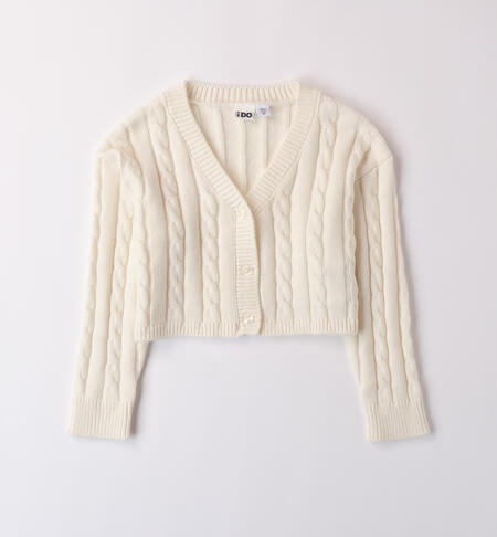 Cardigan bambina con trecce PANNA