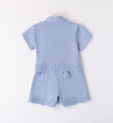 Completo bambina 100% lino AZZURRO-3664