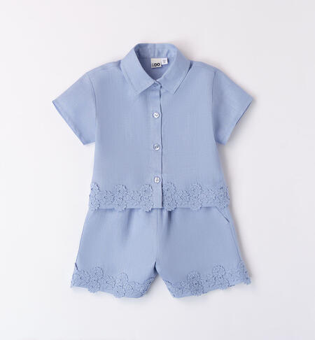 Completo bambina 100% lino AZZURRO-3664