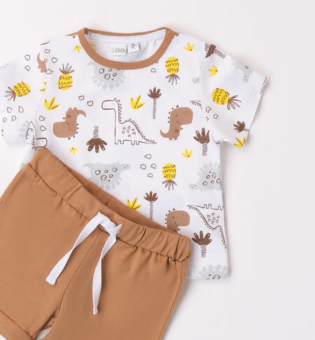 Boys' summer dinosaur outfit BIANCO-CACAO-6065