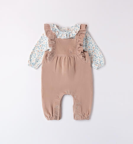 Baby Girl Outfit with Overalls BEIGE