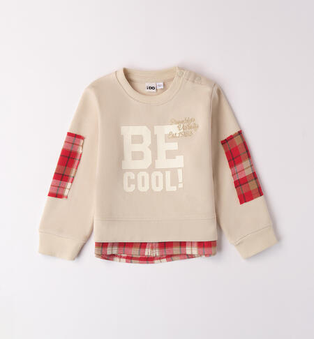 Baby boy sweatshirt with plaid details BEIGE