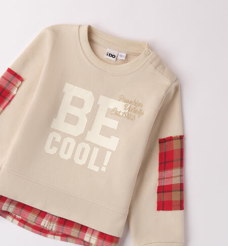 Baby boy sweatshirt with plaid details BEIGE-0433