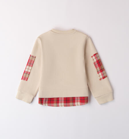 Baby boy sweatshirt with plaid details BEIGE-0433