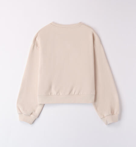 Sand-colored sweatshirt for girls CRYSTAL GRAY-2911