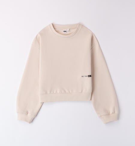 Sand-colored sweatshirt for girls CRYSTAL GRAY-2911