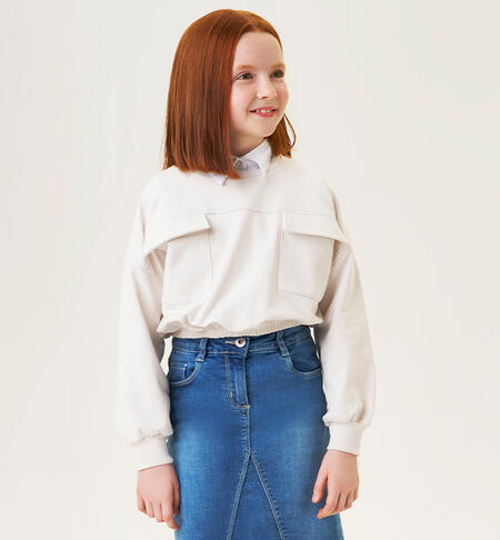 Girl sweatshirt with pockets BEIGE