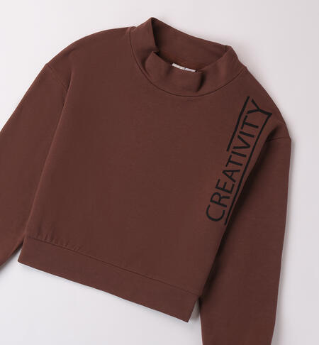 Sweatshirt girl crew neck BROWN-0852