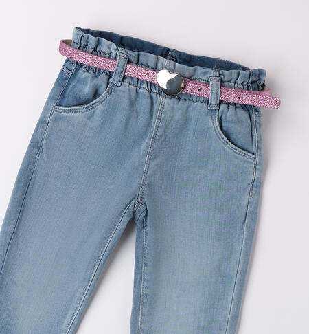 Girl jeans with belt BLU CHIARO LAVATO-7310