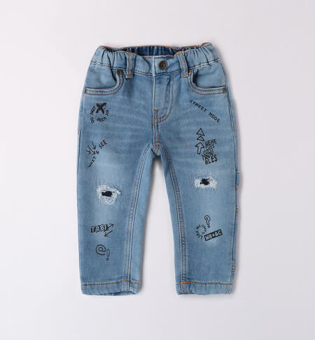 Jeans bambino con scritte
 BLU CHIARO LAVATO-7310