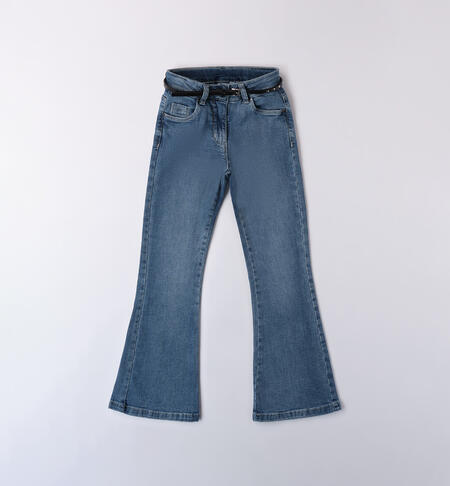 Girl jeans with belt STONE WASHED CHIARO-7400