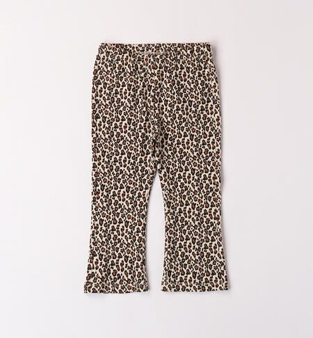 Girls' leopard print leggings CREMA-MARRONE-6AGF