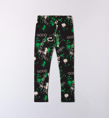 Leggings ragazza stampa allover NERO-VERDE-6BBQ