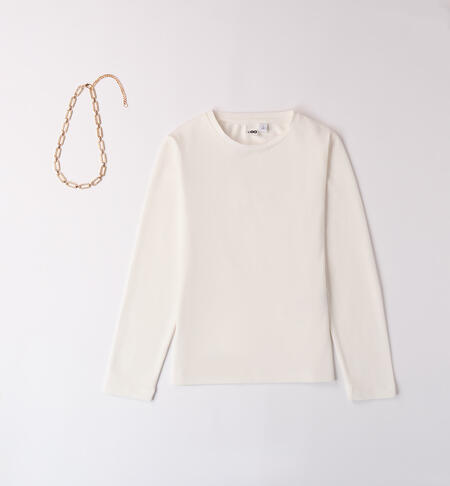 T-shirt with necklace for girl CREAM