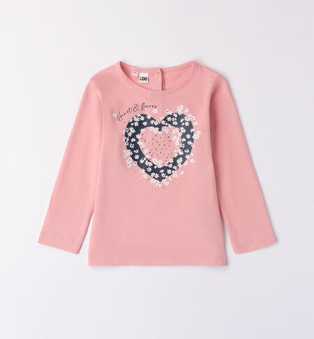 Girls' heart T-shirt with rhinestones PINK