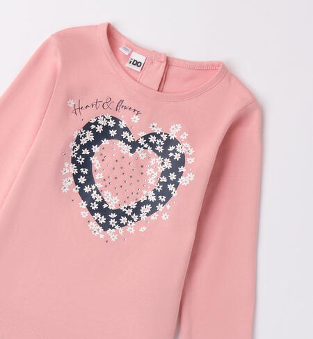 Girls' heart T-shirt with rhinestones ROSE-2312