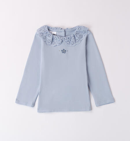 Broderie anglaise t-shirt for girls AZZURRO-3811