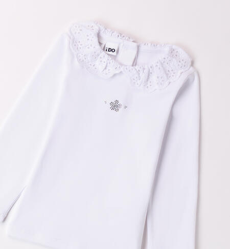 Broderie anglaise t-shirt for girls BIANCO-0113