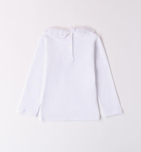 Broderie anglaise t-shirt for girls BIANCO-0113