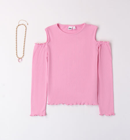 Girl's pink T-shirt with necklace PINK