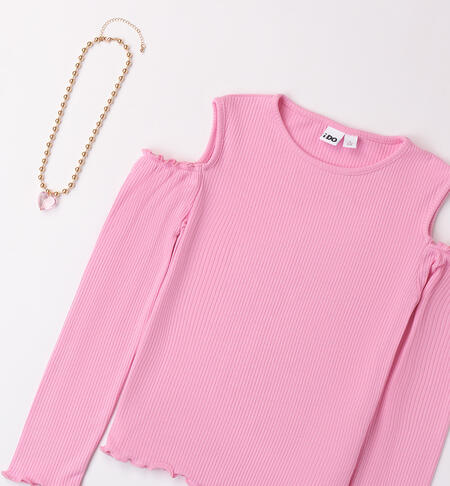 Girl's pink T-shirt with necklace ROSA-2414