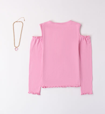 Girl's pink T-shirt with necklace ROSA-2414