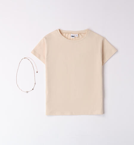 Girl's T-shirt with necklace ECRU'-0154