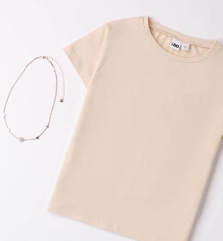 Girl's T-shirt with necklace ECRU'-0154