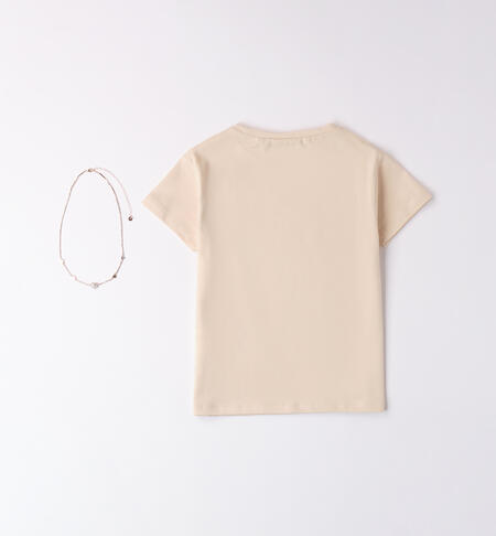 Girl's T-shirt with necklace ECRU'-0154