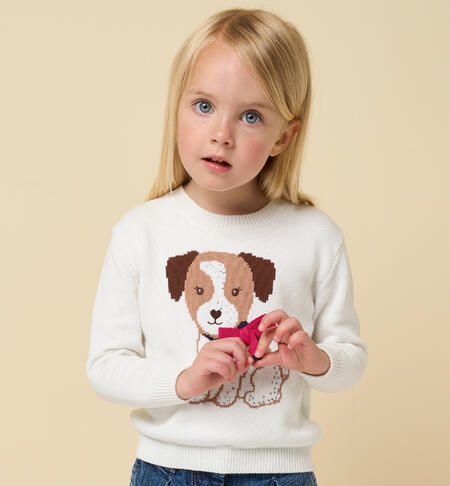 Maglione bambina con cane PANNA