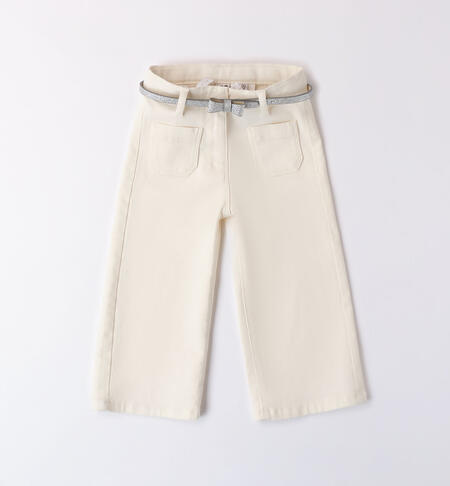 Girls' flared trousers with a belt CREAM