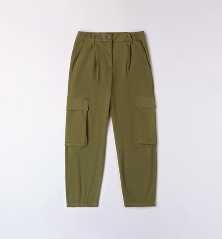 Multi-pocket girl pants LODEN GREEN-5455