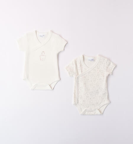 Short Sleeve Baby Bodysuit Set CREAM