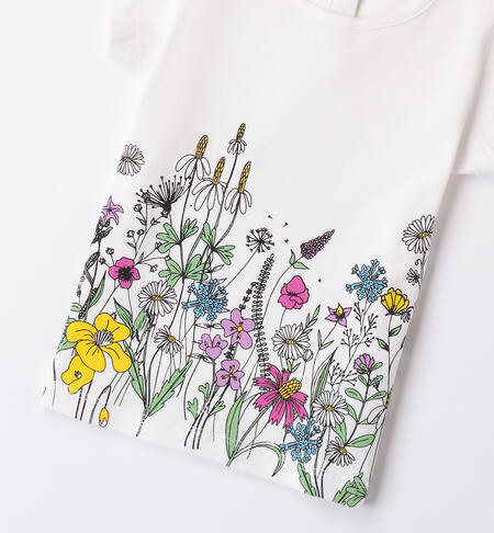 T-shirt bambina con fiori BIANCO-0113