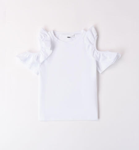 T-shirt con balza per ragazza BIANCO-0113